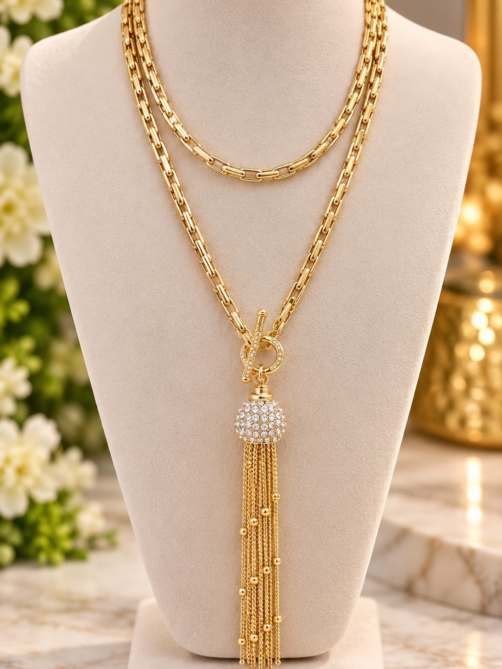 Gold Tassel Pendant Layered Necklace - Women Jewelry 232